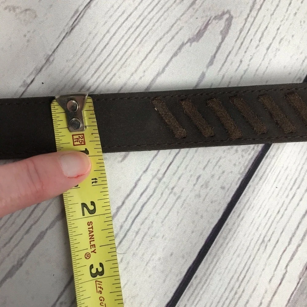 Chocolate brown suede whipstitch belt XL brass bkl